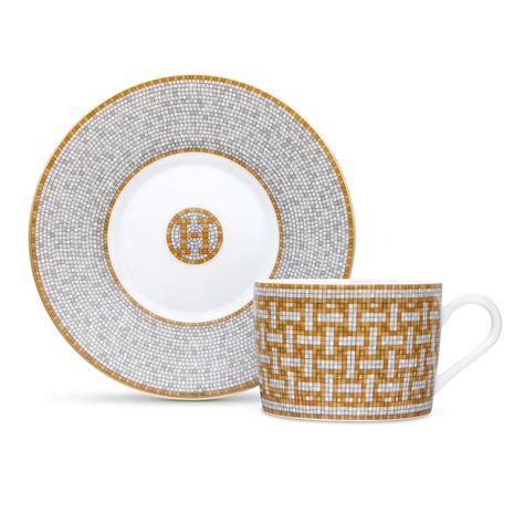 Hermès Mosaique Au 24 Gold Tea Cup & Saucer .